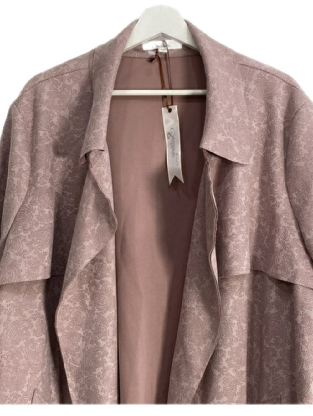 Solitaire Mauve Pink Waterfall Paisley Trench Coat, 2X